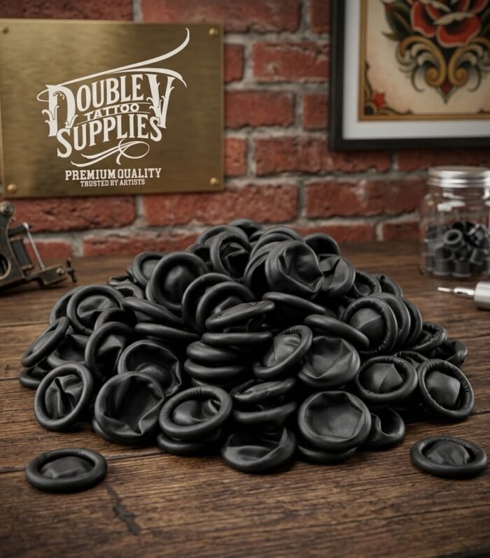 Cubre Grip de Látex Negro — 100 uds Cubre grip de látex negro desechable, sin polvo, para máquina de tatuaje, 100 unidades