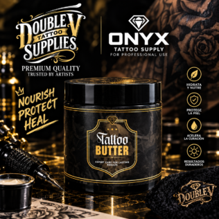 ONYX Tattoo Butter en formatos de 50 y 200 ml, manteca vegana para tatuar y cuidar el tatuaje