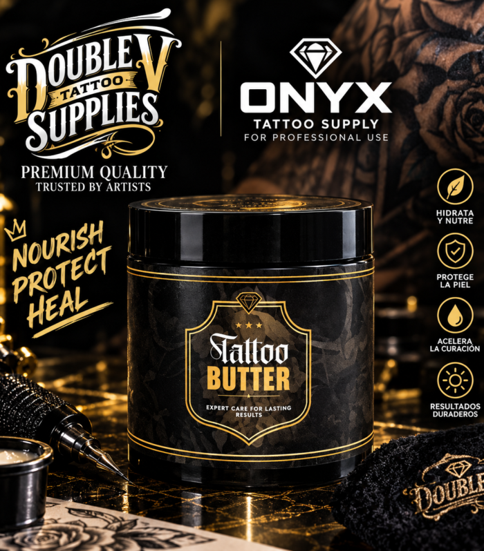 ONYX Tattoo Butter en formatos de 50 y 200 ml, manteca vegana para tatuar y cuidar el tatuaje